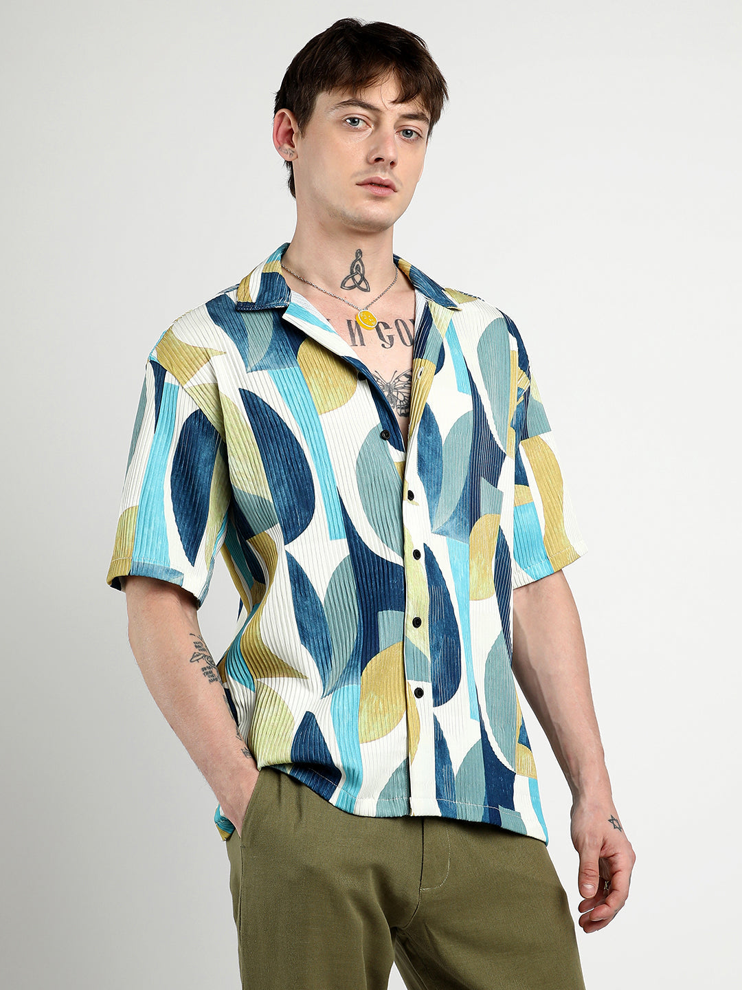 Campus Sutra Oversized Abstract Curves Shirt