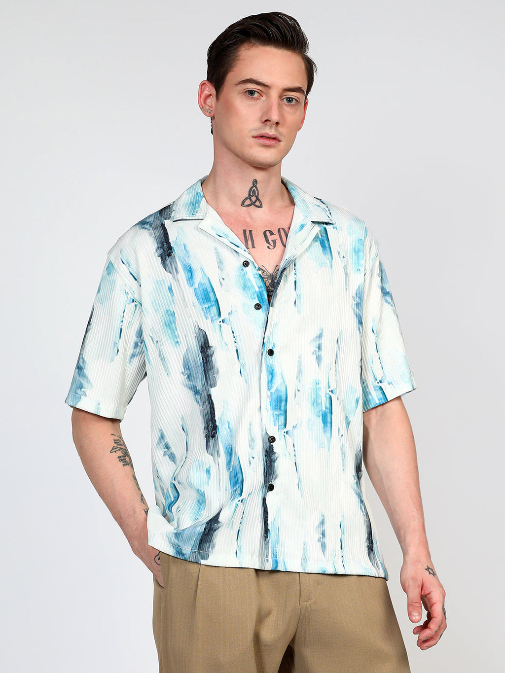 Campus Sutra Oversized Water Strokes Shirt