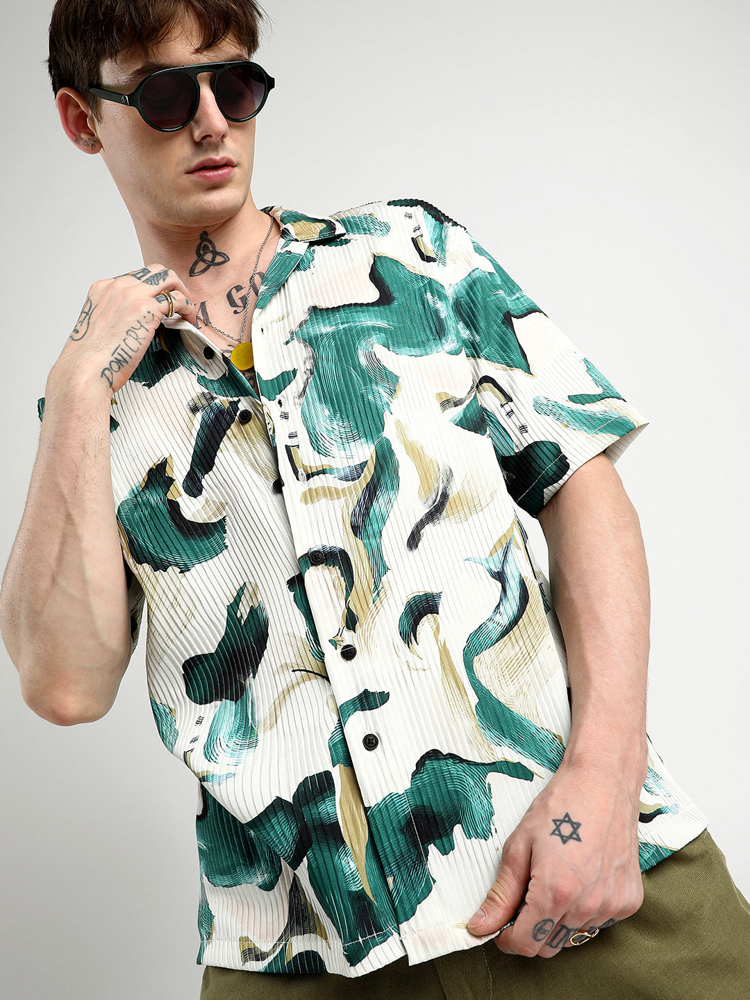 Campus Sutra Oversized Swirl Strokes Shirt