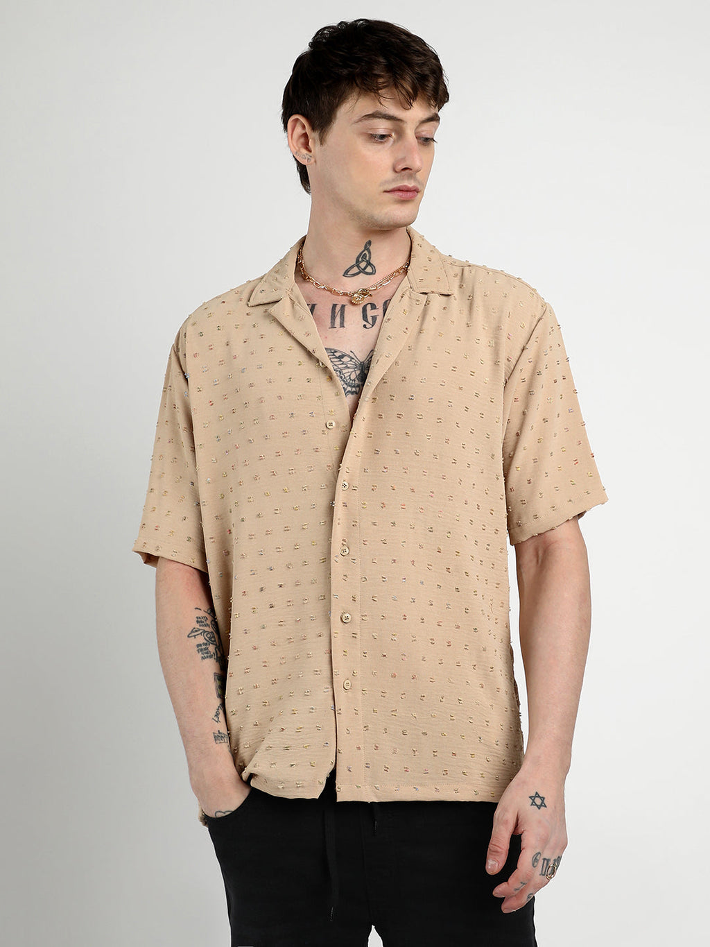 Campus Sutra Oversized Pom-Pom Shirt