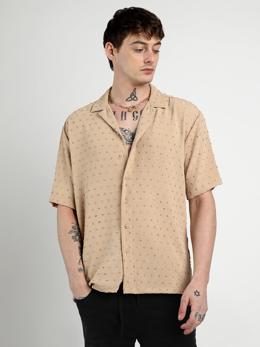 Campus Sutra Oversized Pom-Pom Shirt