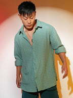 Campus Sutra Hollow Knit Oversized Shirt