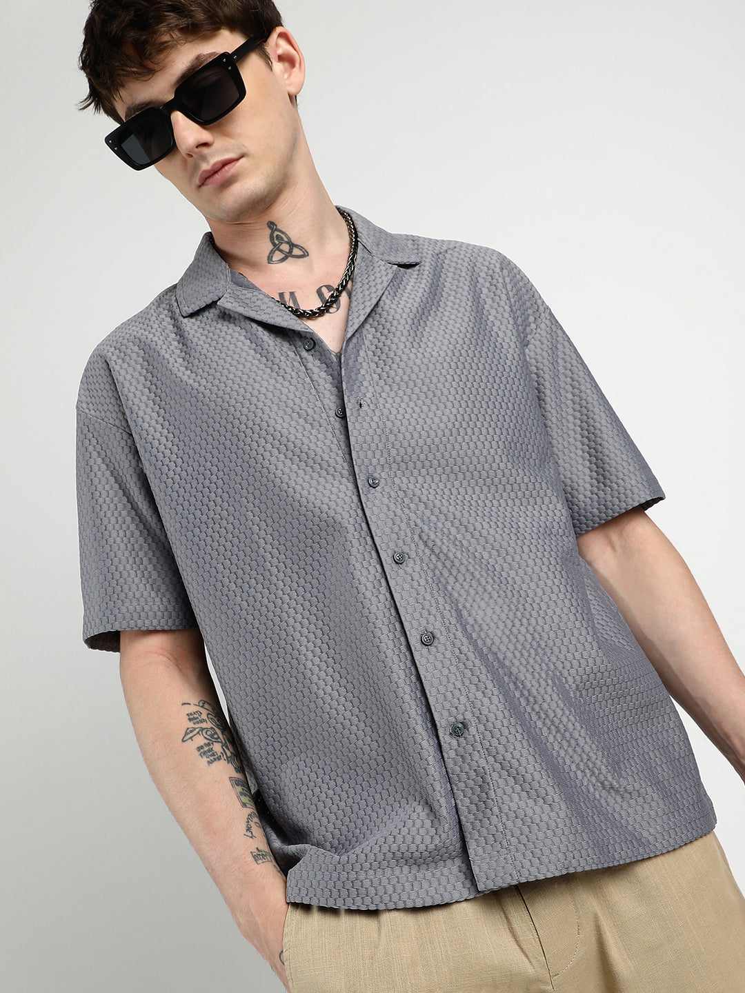 Campus Sutra Oversized Honeycomb Shirt