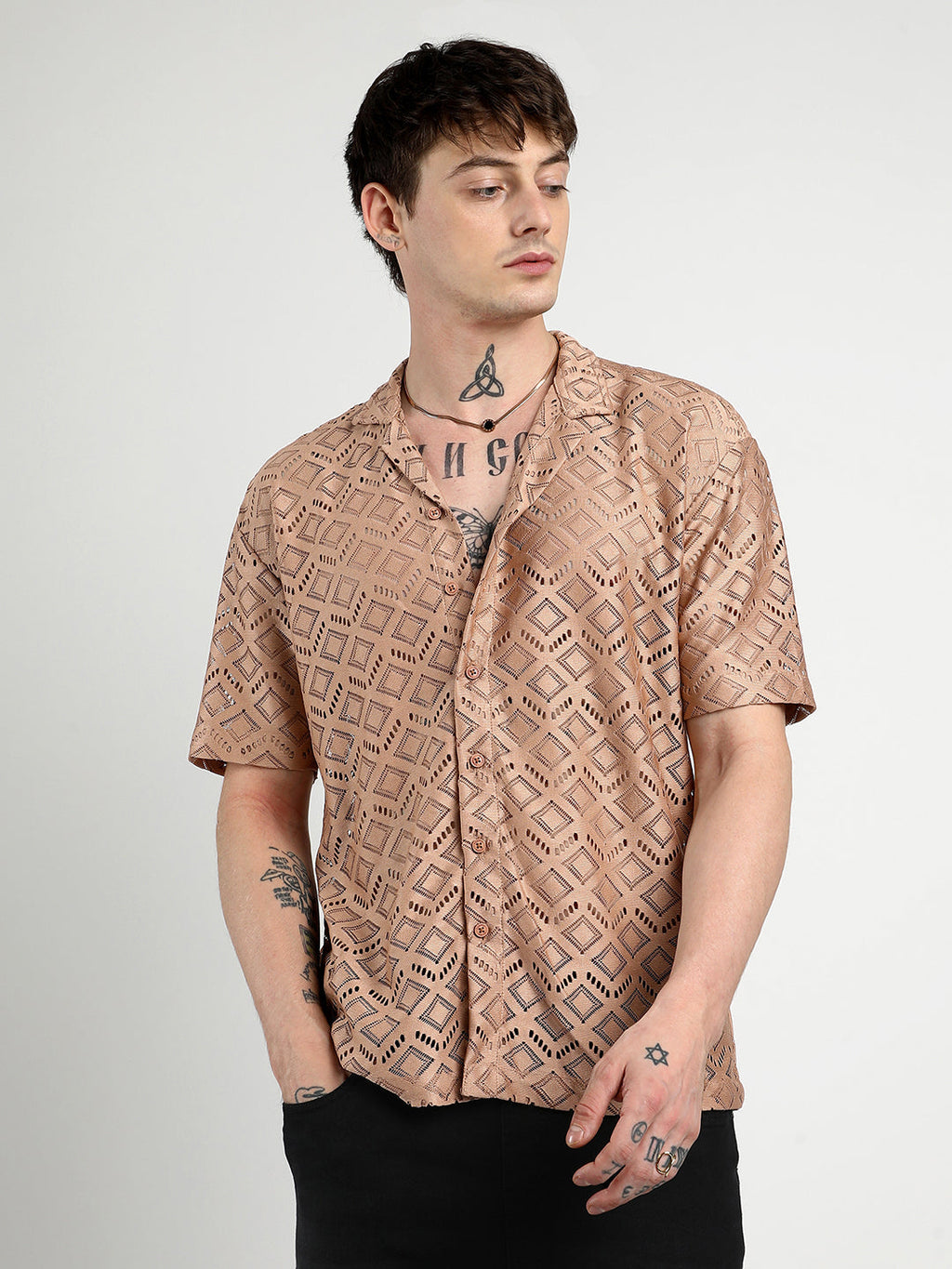 Campus Sutra Oversized Rhombus Shirt