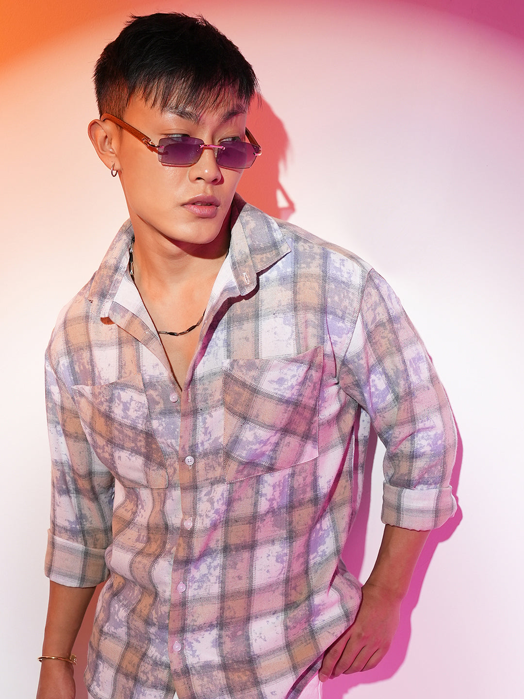Campus Sutra Tie-Dye Plaid Oversized Shirt