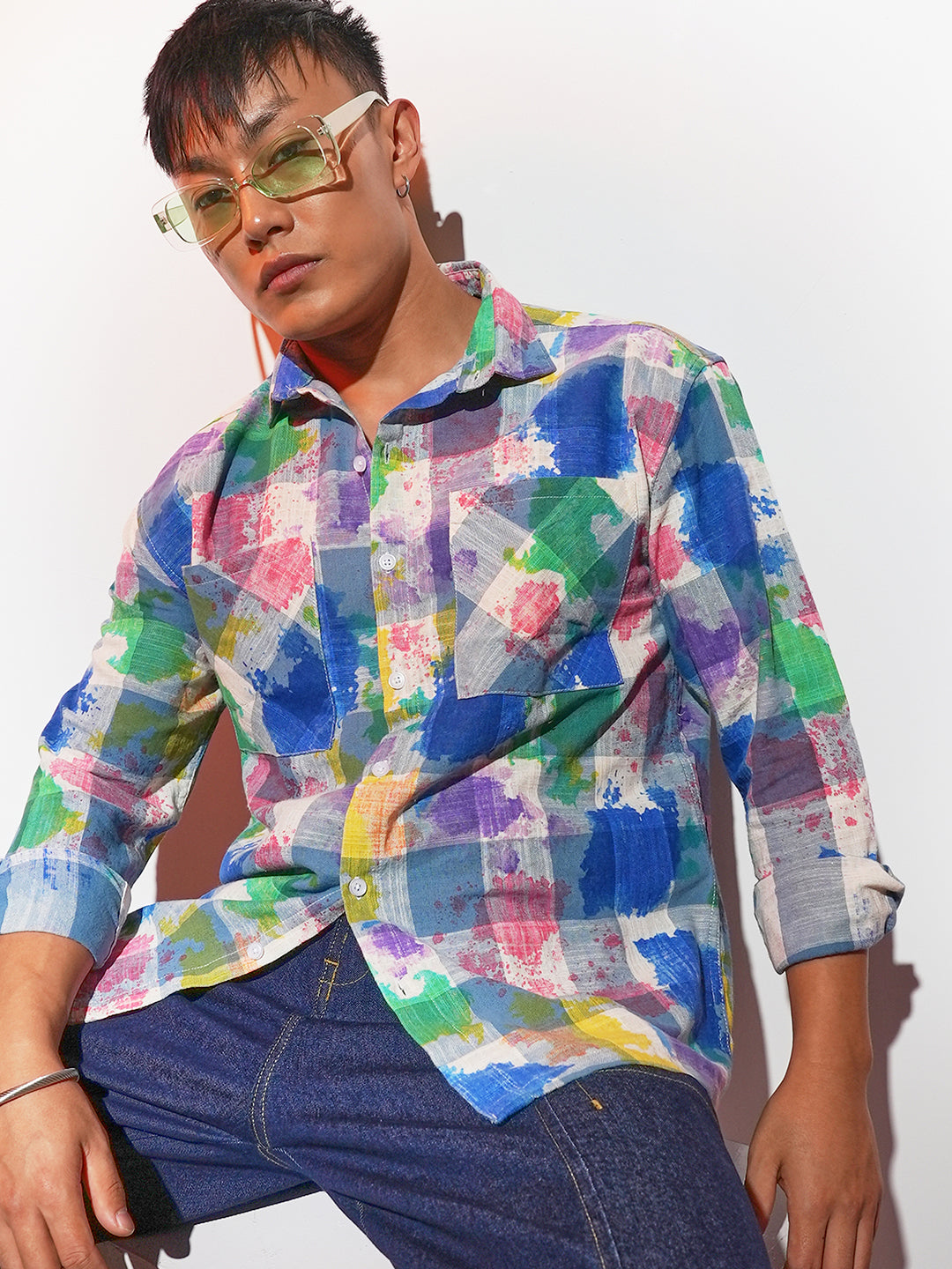 Campus Sutra Splash Check Oversized Shirt