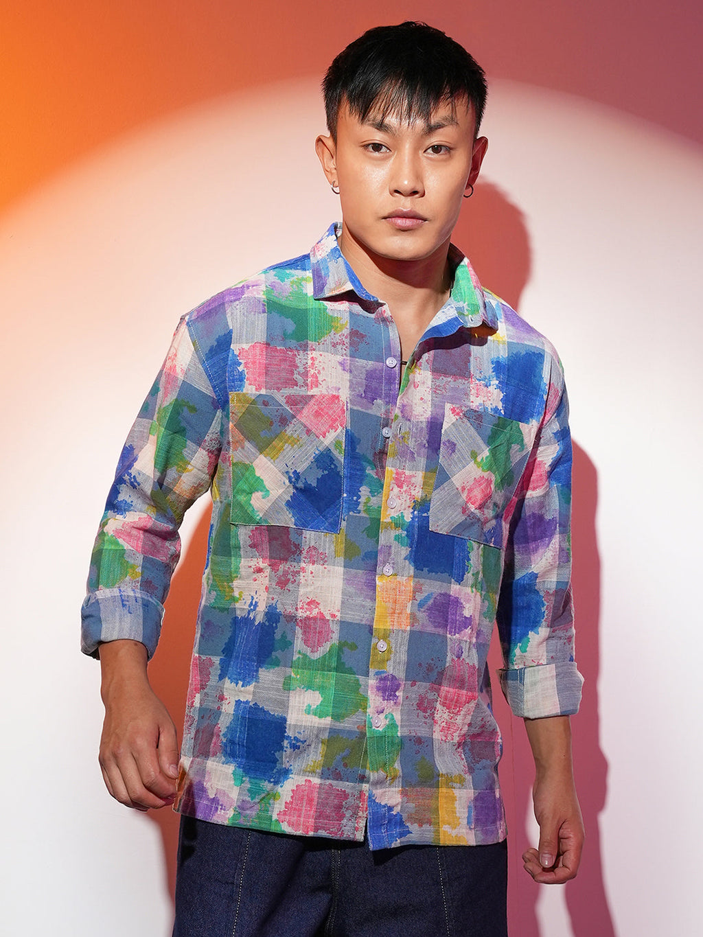 Campus Sutra Splash Check Oversized Shirt