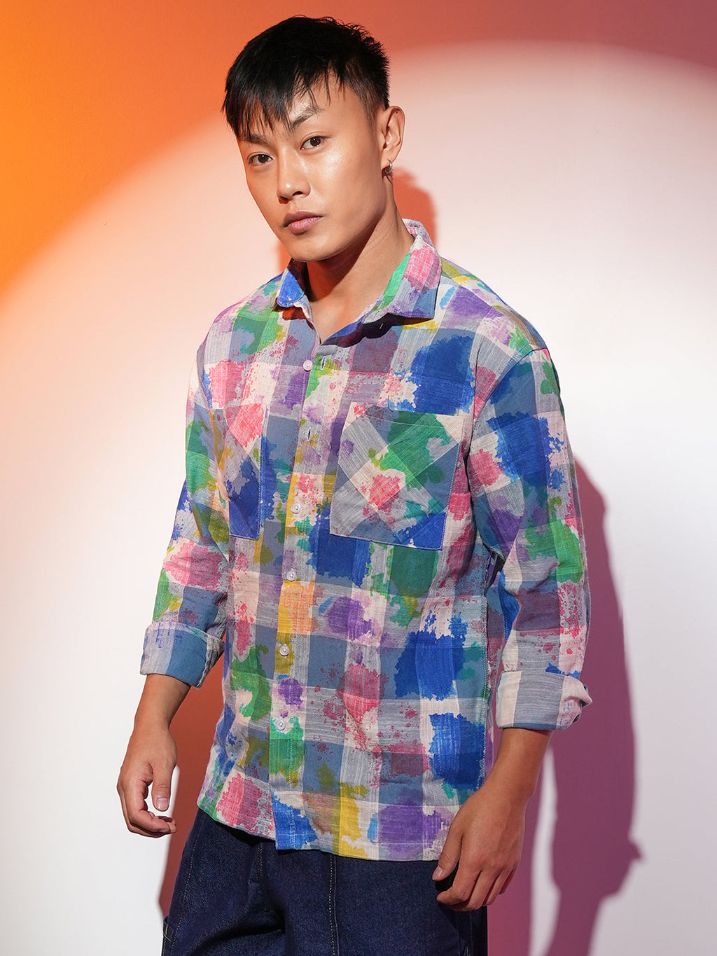Campus Sutra Splash Check Oversized Shirt