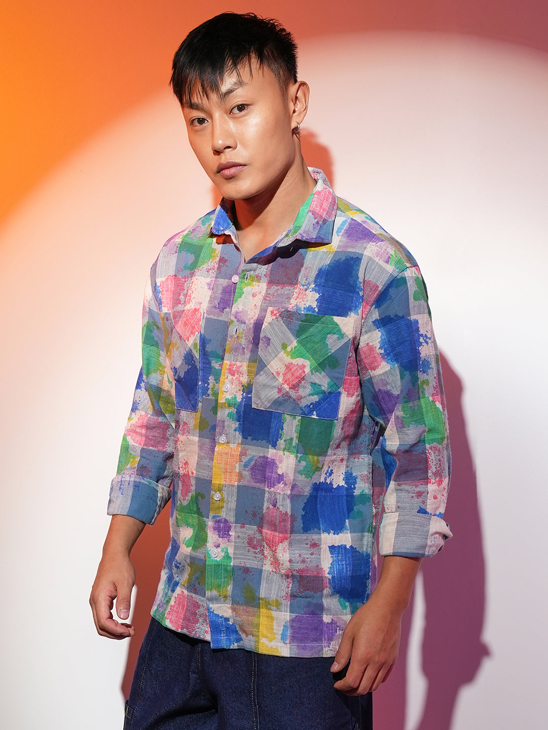 Campus Sutra Splash Check Oversized Shirt