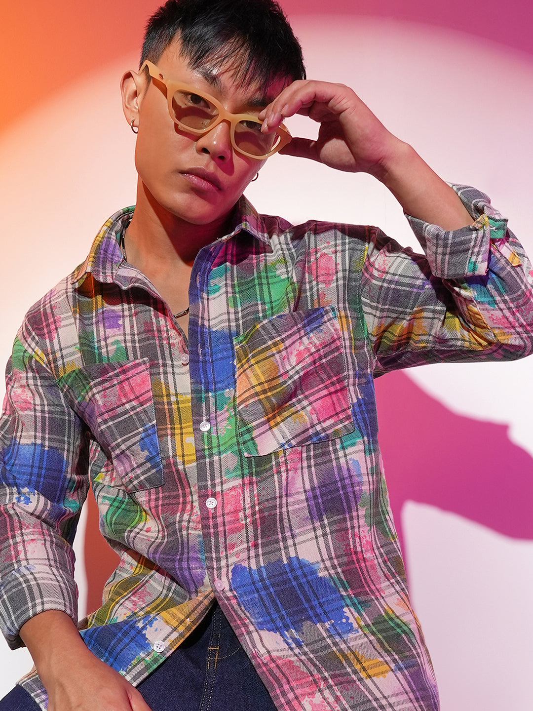 Campus Sutra Splash Plaid Oversized Shirt