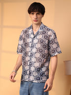 Campus Sutra Hexagon Knit Oversized Shirt