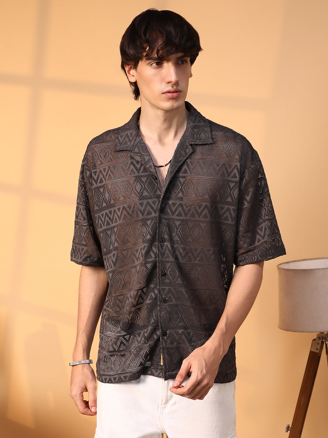 Campus Sutra Conoid Knit Oversized Shirt