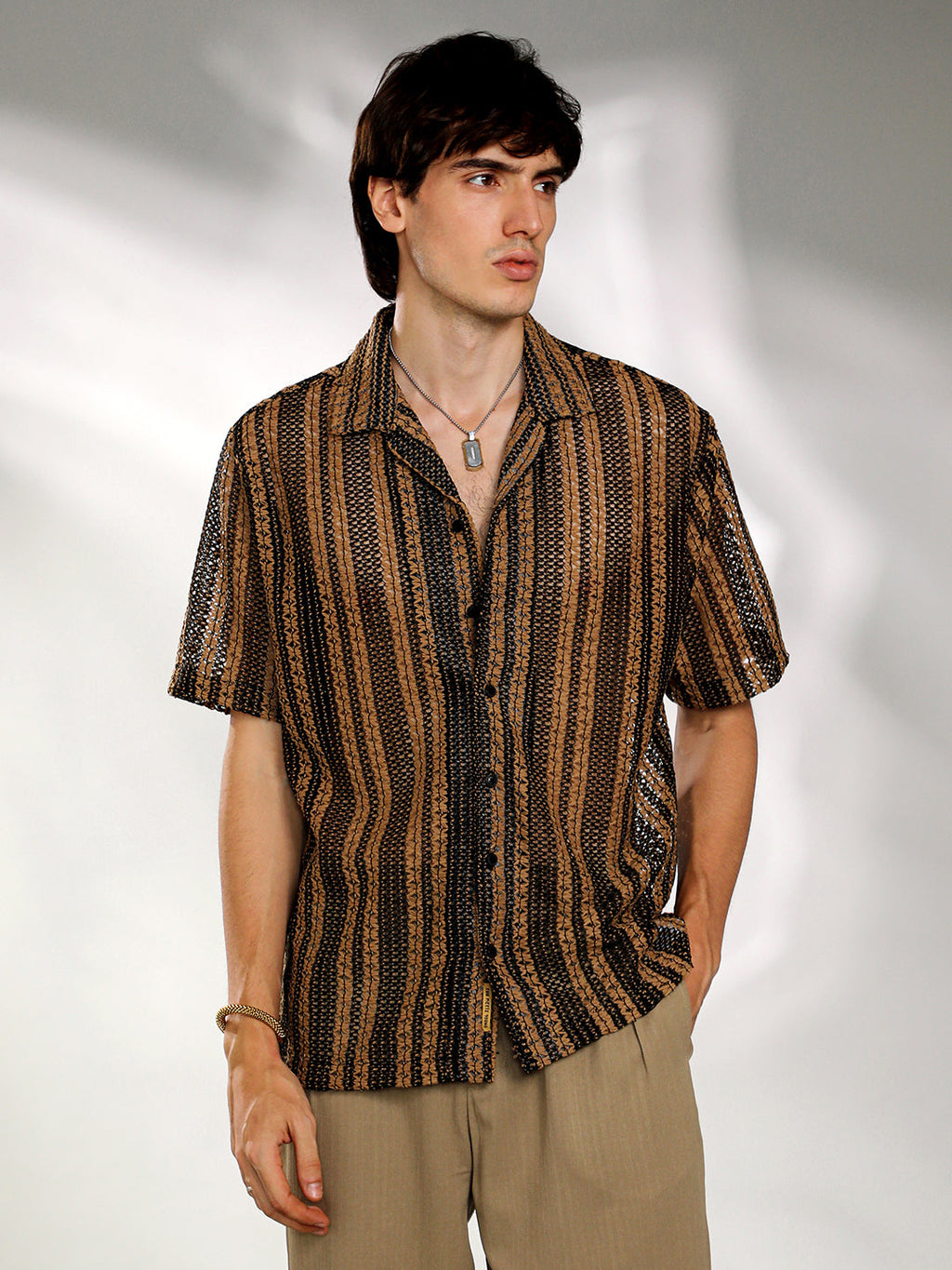 Campus Sutra Multitrack Knit Oversized Shirt