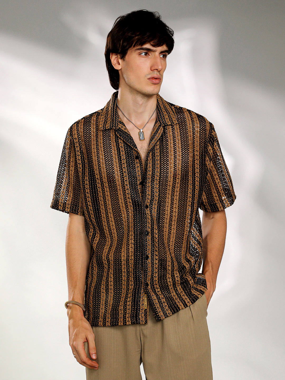 Campus Sutra Multitrack Knit Oversized Shirt