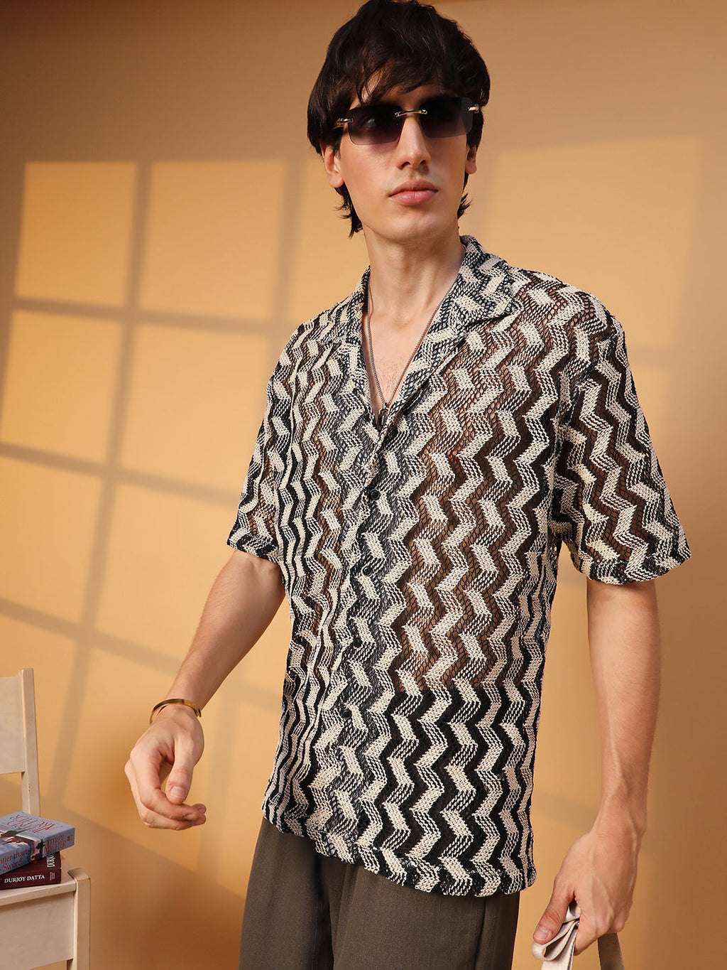 Campus Sutra Chevron Knit Oversized Shirt