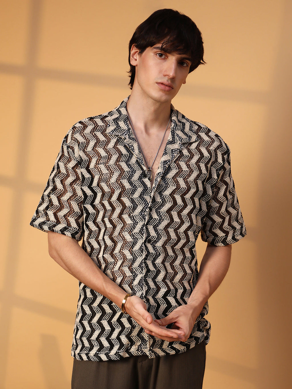 Campus Sutra Chevron Knit Oversized Shirt