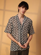 Campus Sutra Chevron Knit Oversized Shirt