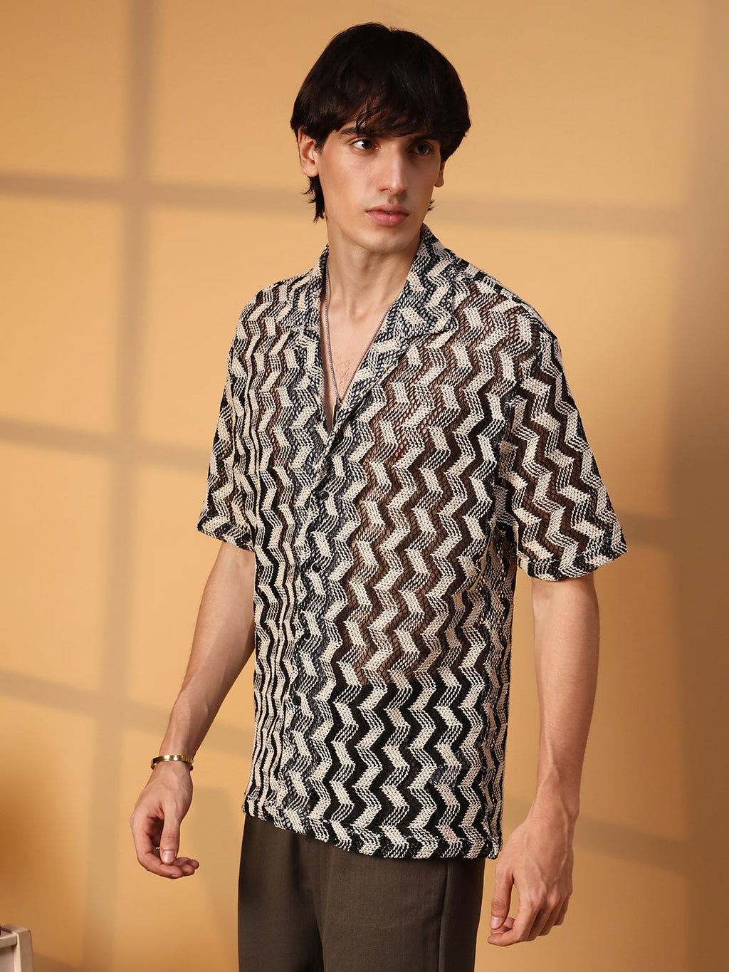 Campus Sutra Chevron Knit Oversized Shirt