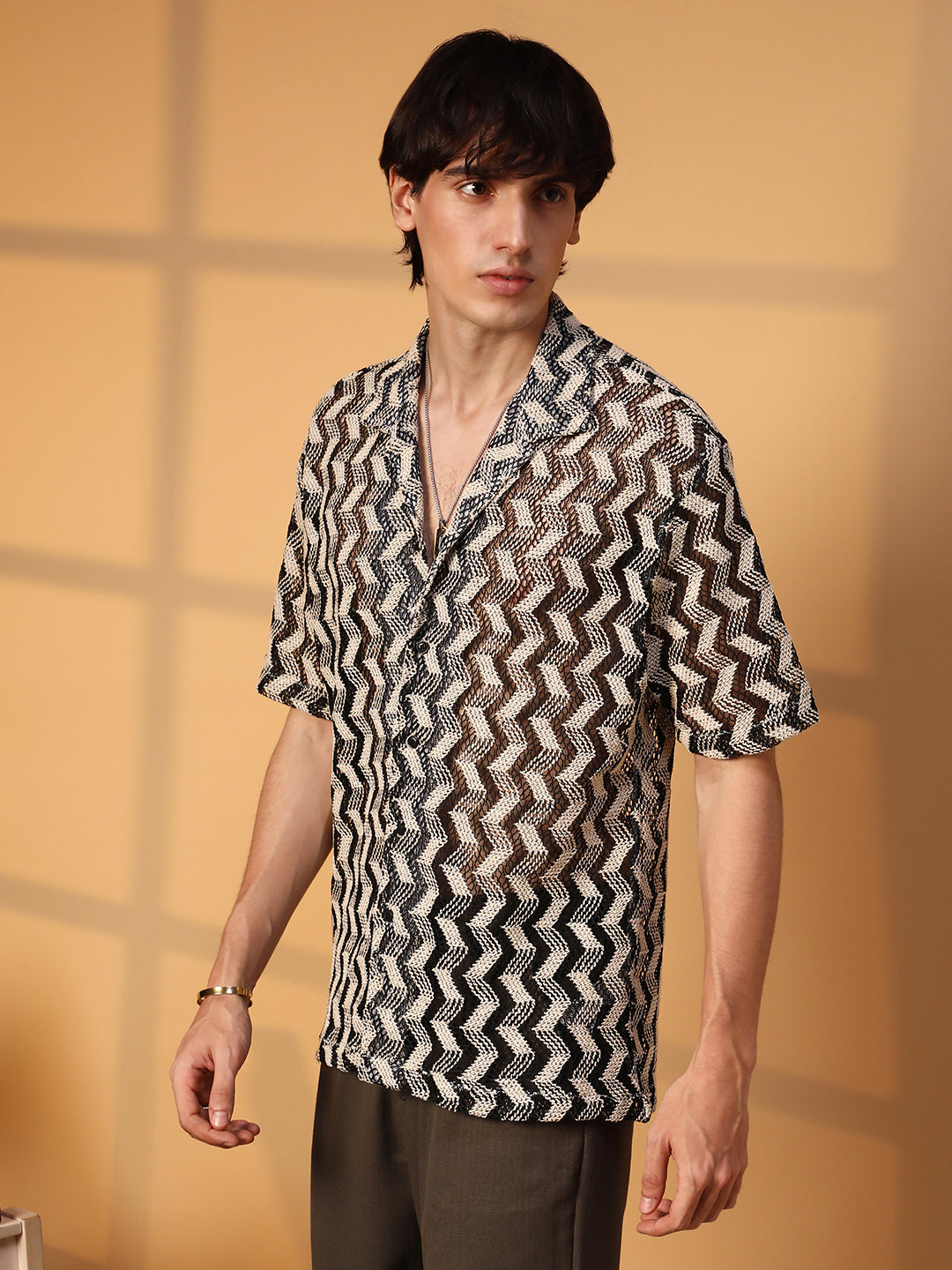 Campus Sutra Chevron Knit Oversized Shirt