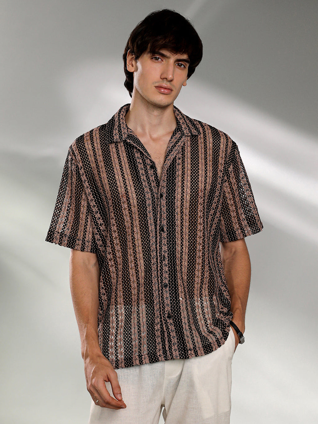 Campus Sutra Multitrack Knit Oversized Shirt