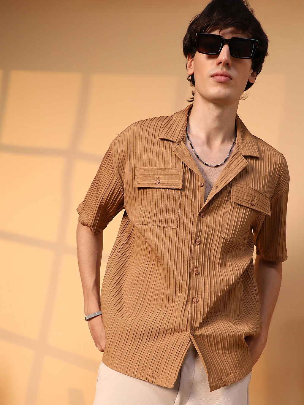 Campus Sutra Tactile-Lined Oversized Shirt