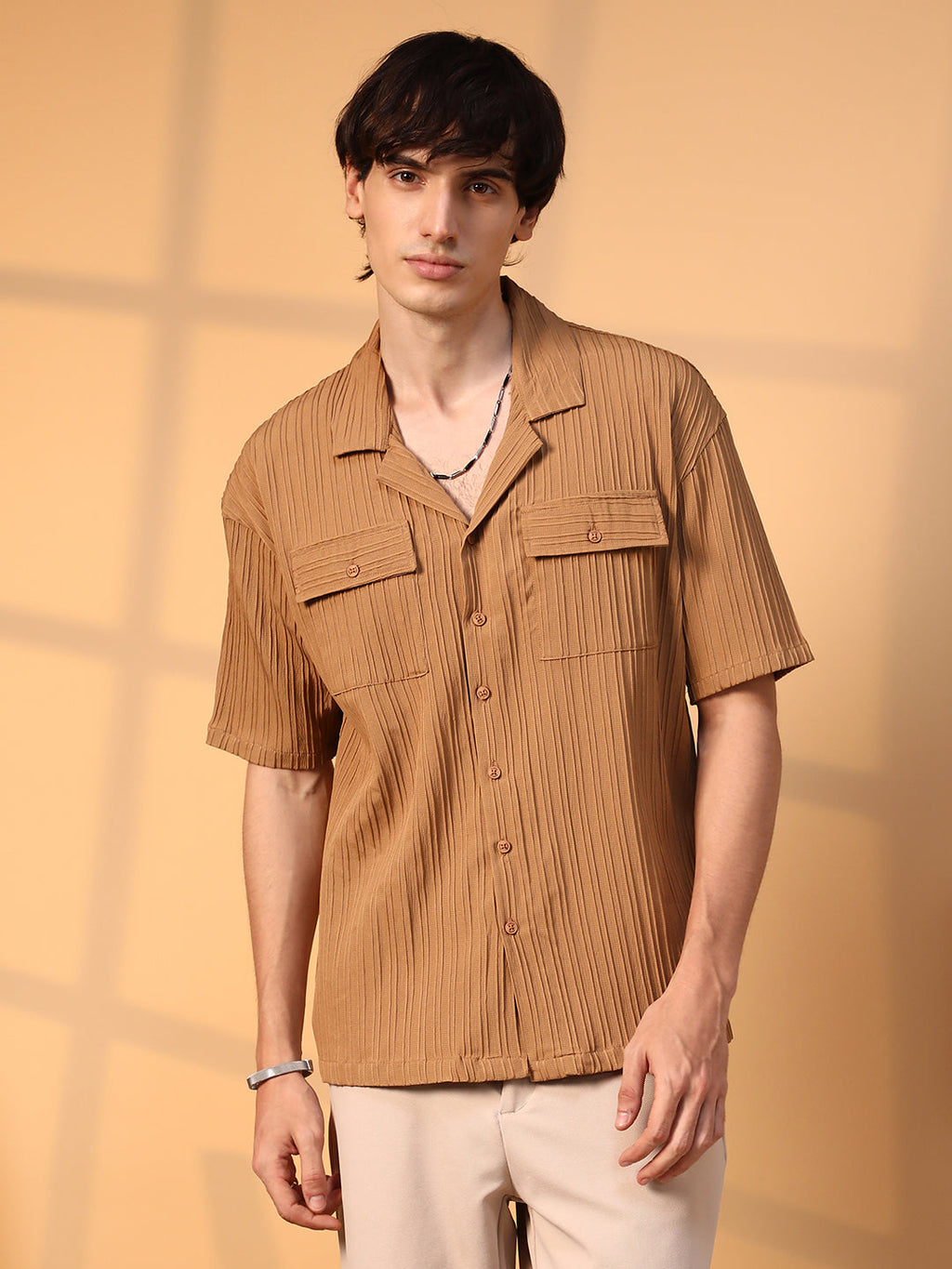 Campus Sutra Tactile-Lined Oversized Shirt
