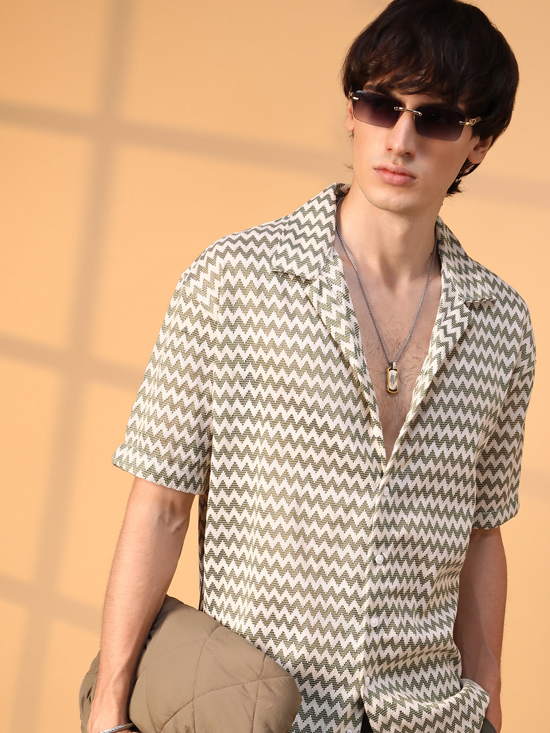 Campus Sutra Chevron-Striped Oversized Shirt
