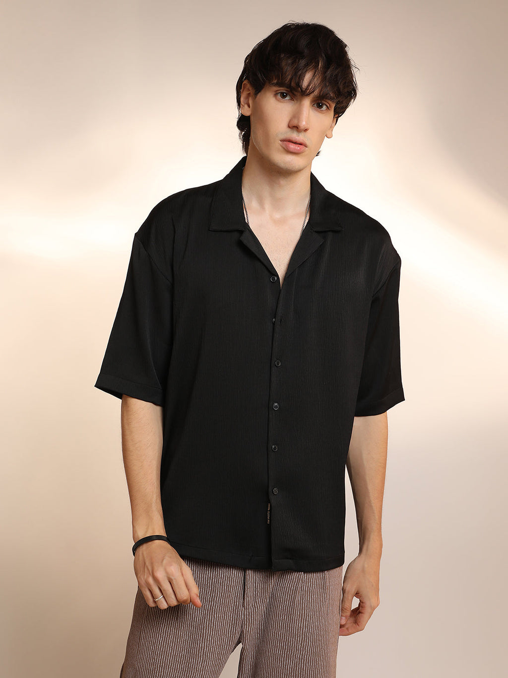 Campus Sutra Solid Crinkle Oversized Shirt