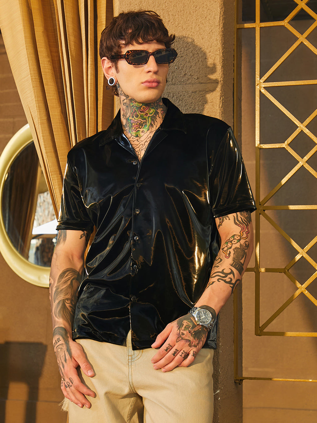 Campus Sutra Patent Solid Shirt