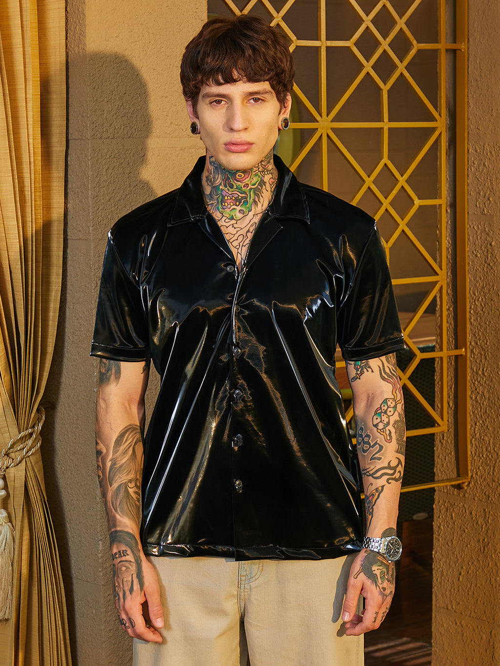Campus Sutra Patent Solid Shirt