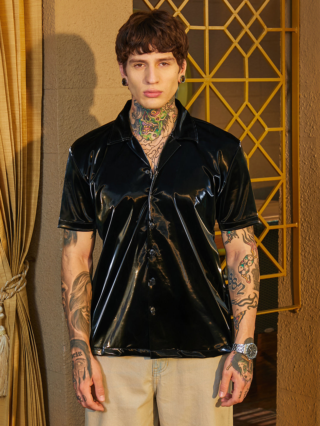 Campus Sutra Patent Solid Shirt