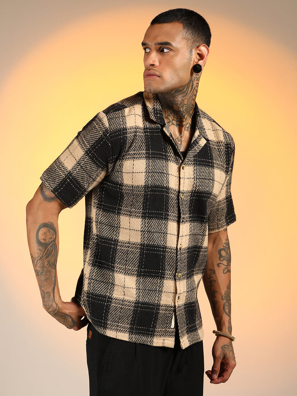 Campus Sutra Tartan Resort Oversized Shirt