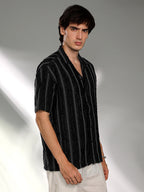 Campus Sutra Unhemmed Striped Oversized Shirt