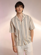 Campus Sutra Woven Striped Oversized Shirt