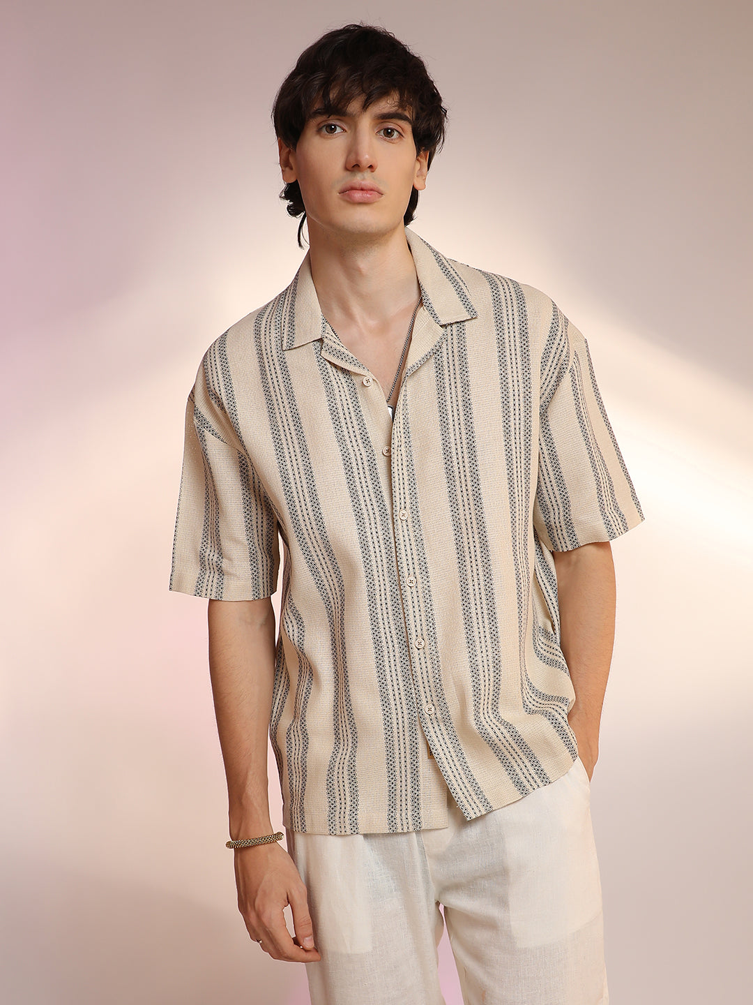 Campus Sutra Woven Striped Oversized Shirt