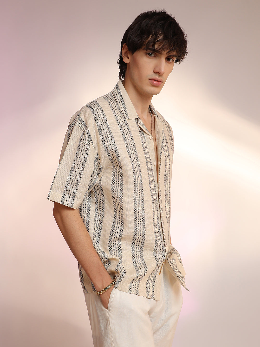 Campus Sutra Woven Striped Oversized Shirt