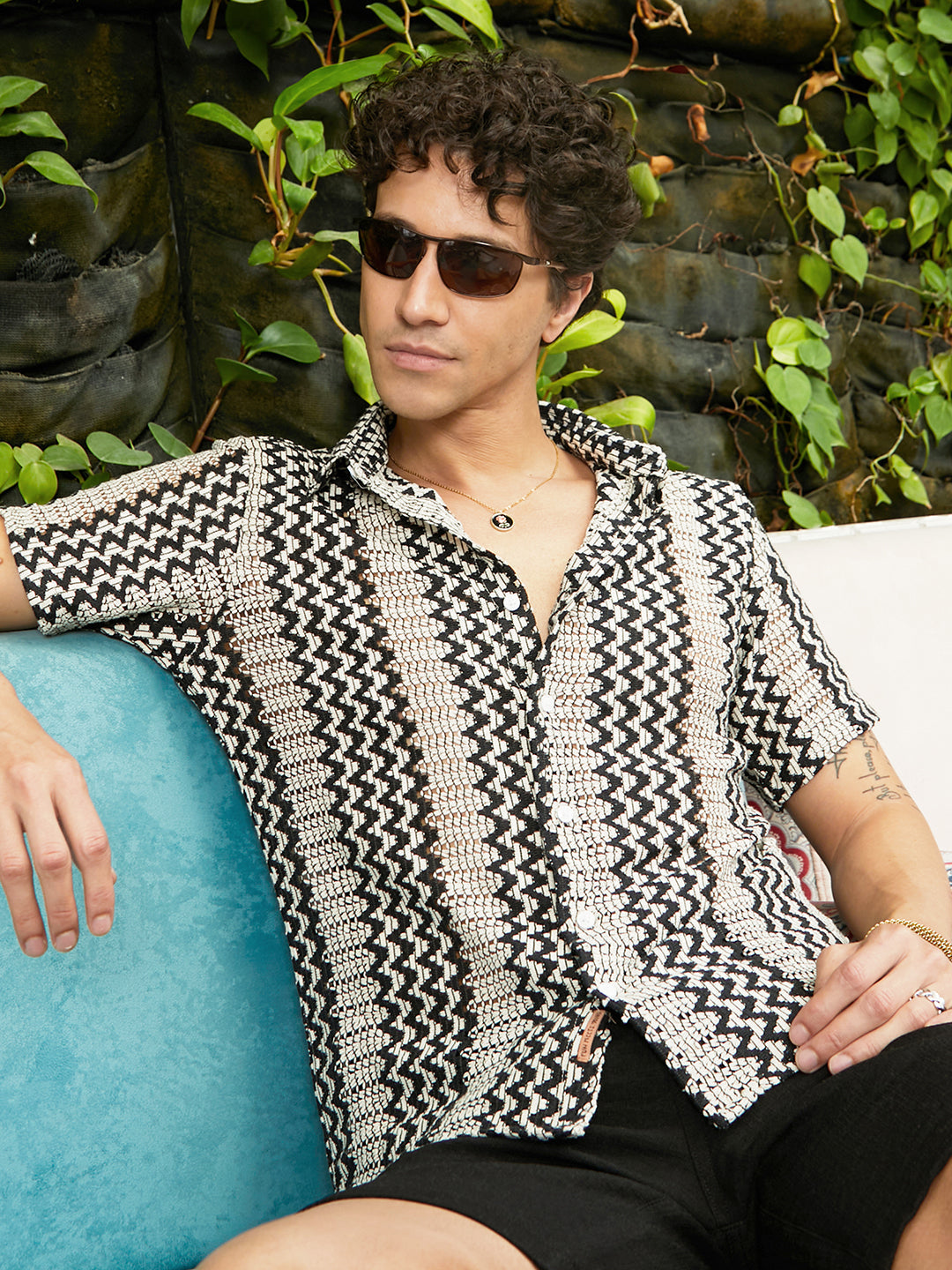Campus Sutra Zigzag-Knit Shirt