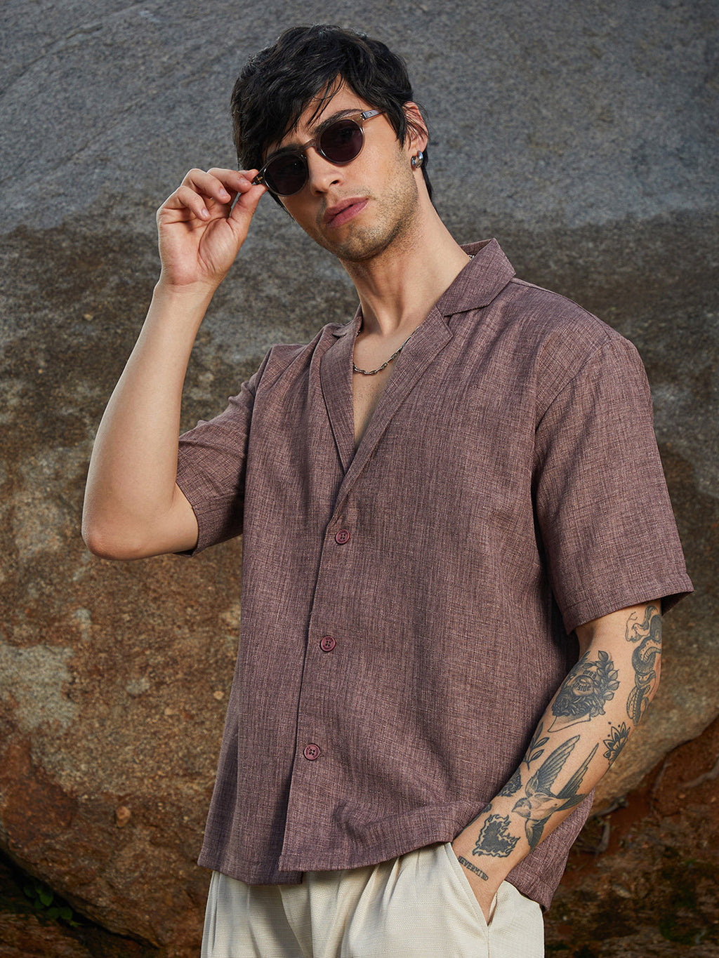 Campus Sutra Heathered Korean Oversized Shirt