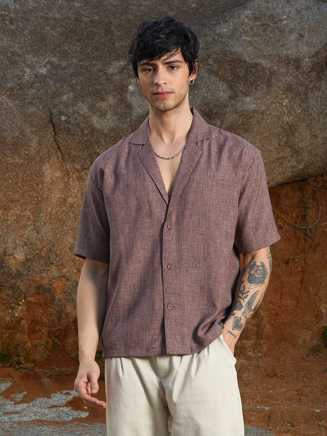 Campus Sutra Heathered Korean Oversized Shirt