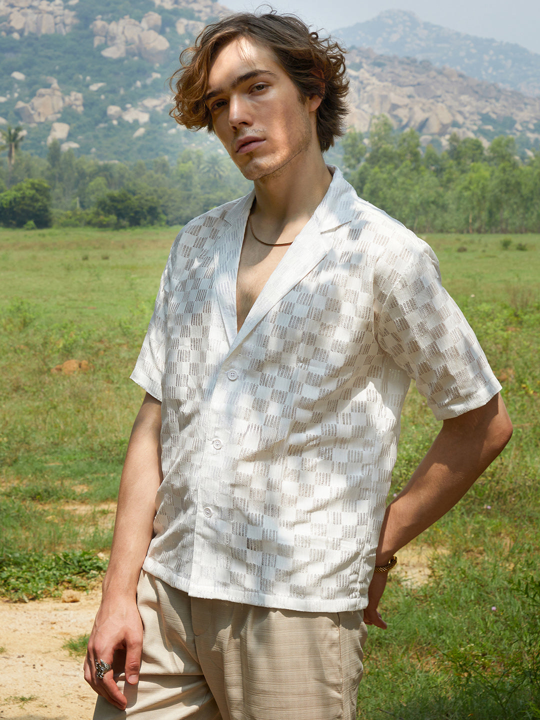 Campus Sutra Cubic-Ripple Shirt