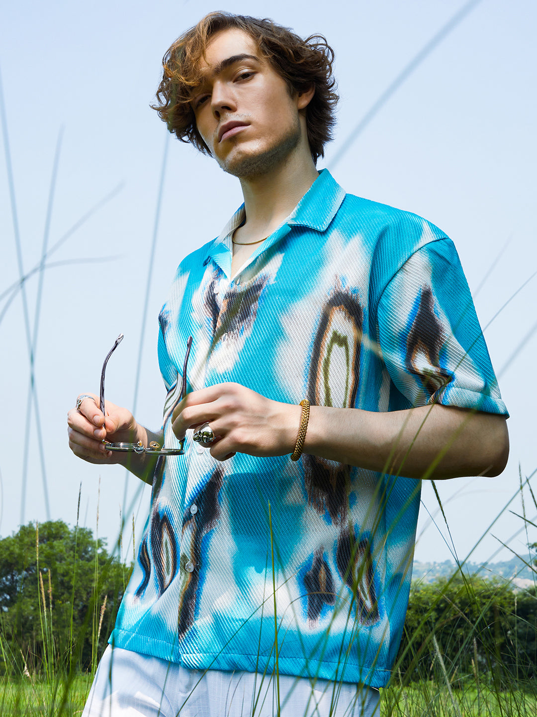 Campus Sutra Topography Mesh Oversized Shirt