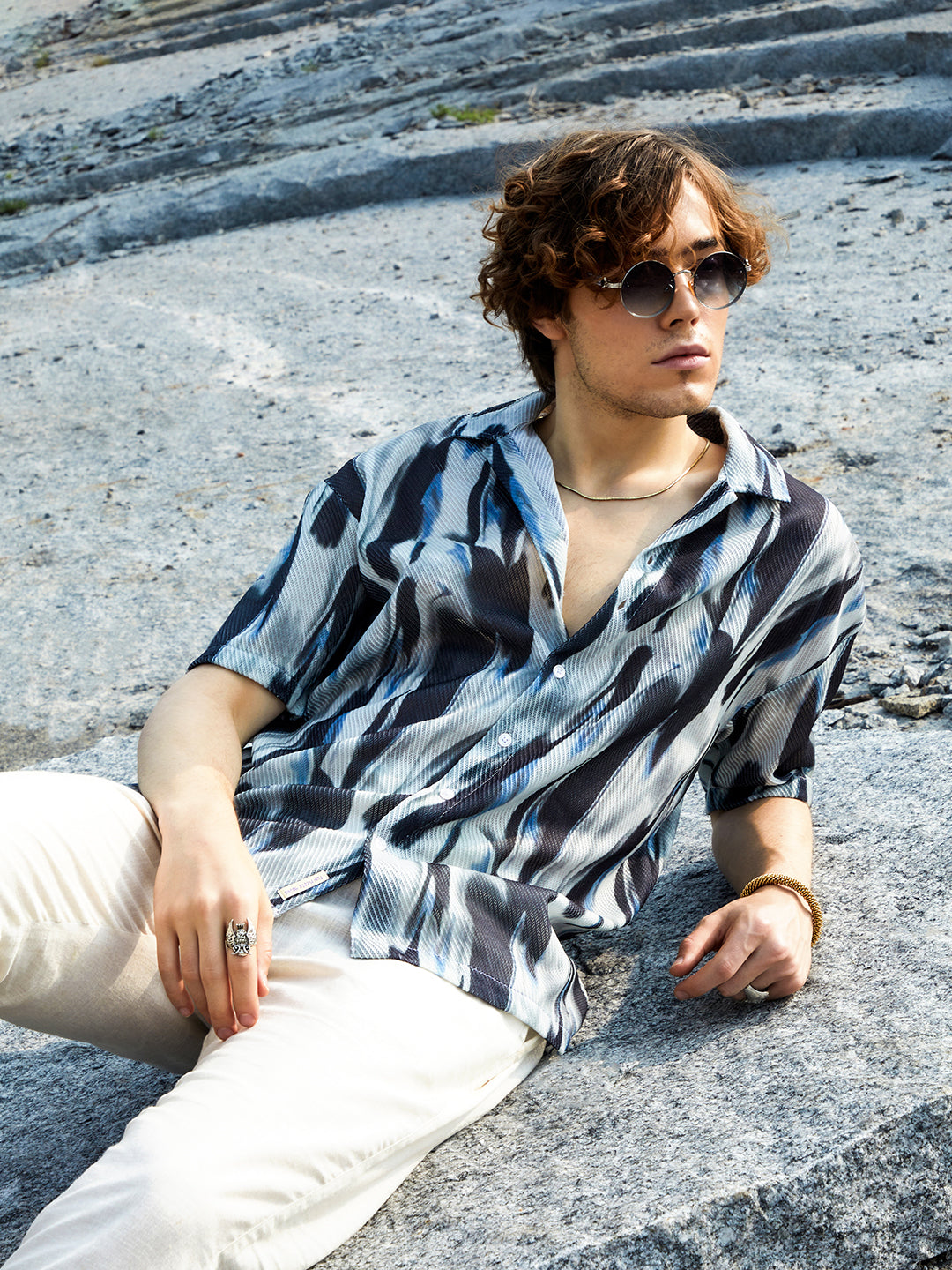 Campus Sutra Strokes Mesh Oversized Shirt