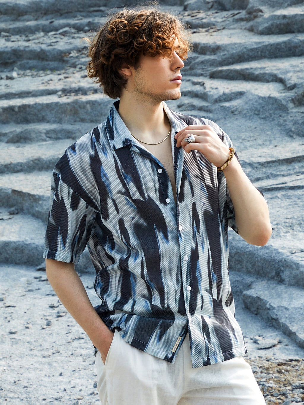 Campus Sutra Strokes Mesh Oversized Shirt
