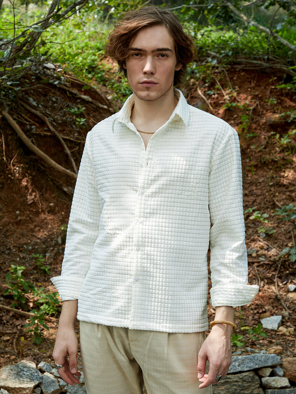 Campus Sutra Cube-Textured Shirt