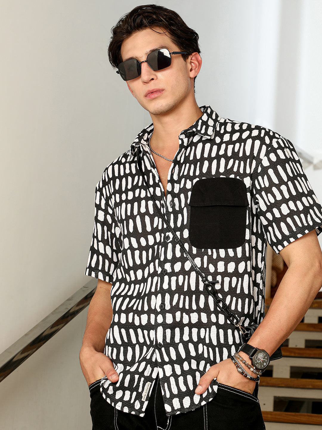 Campus Sutra Flap-Block Printed Oversized Shirt