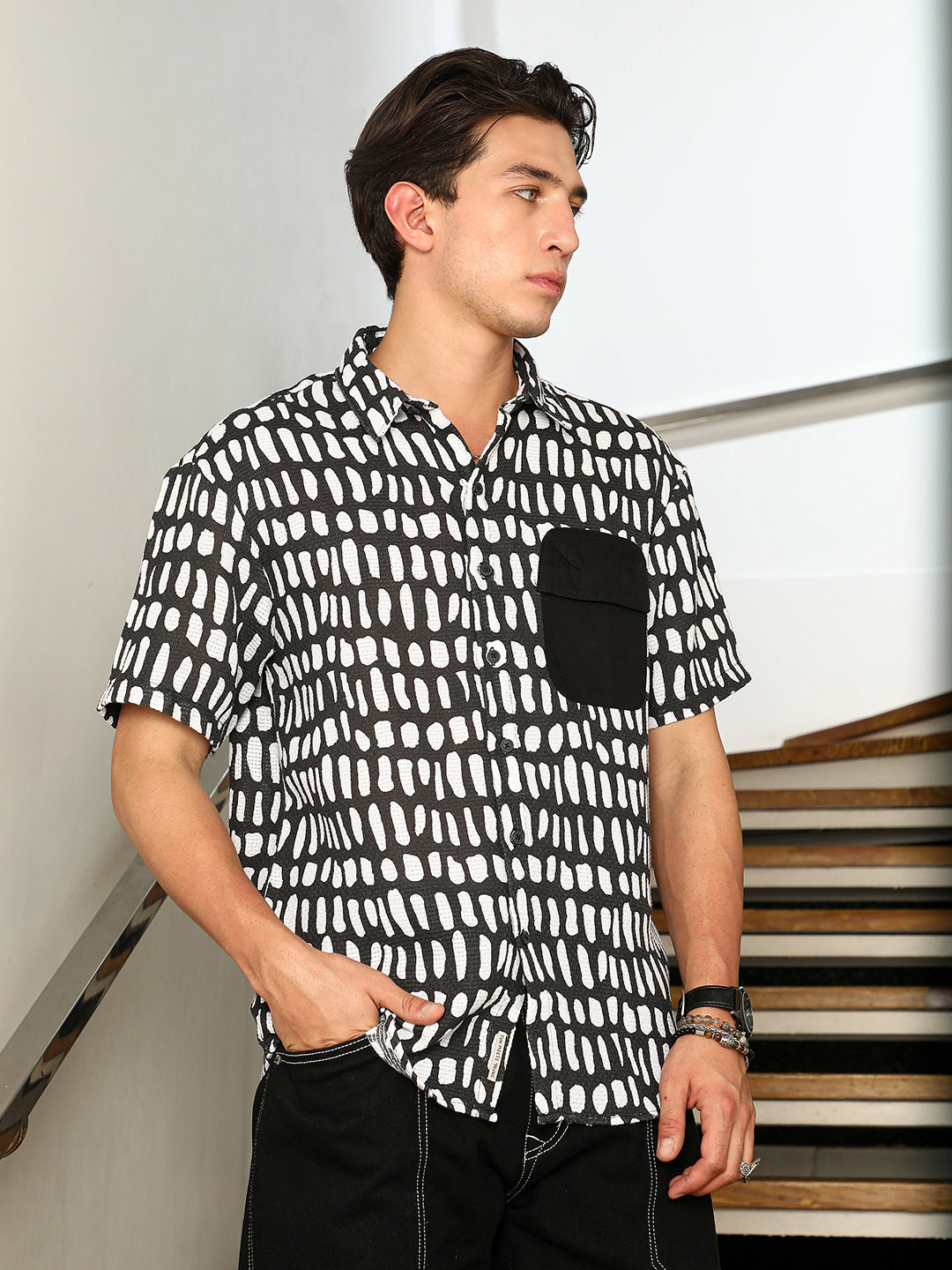 Campus Sutra Flap-Block Printed Oversized Shirt
