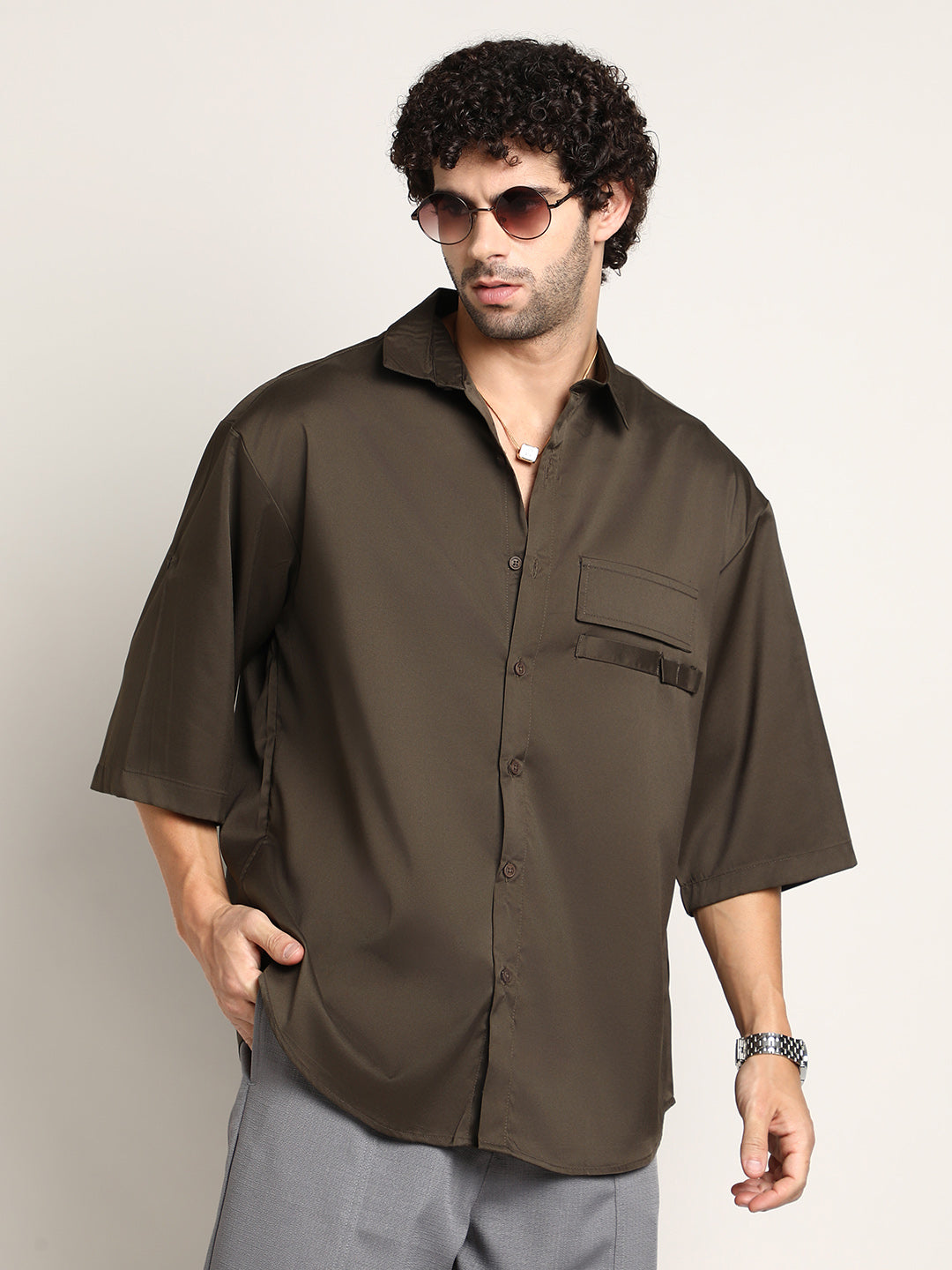Campus Sutra Satin-Utility Oversized Shirt
