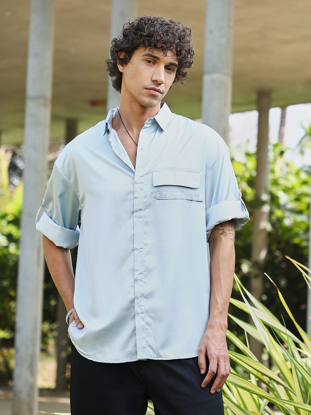 Campus Sutra Satin-Utility Oversized Shirt