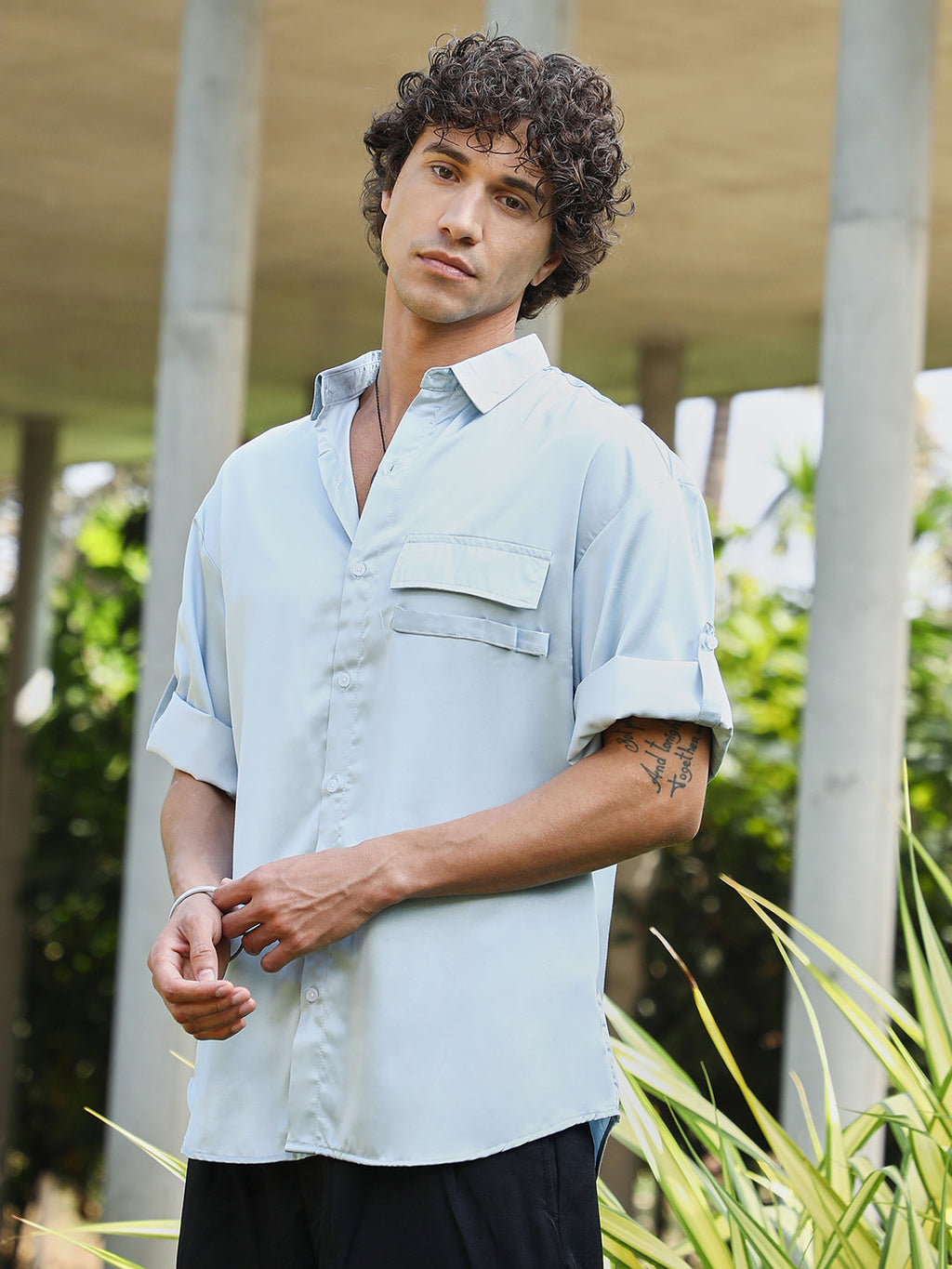 Campus Sutra Satin-Utility Oversized Shirt