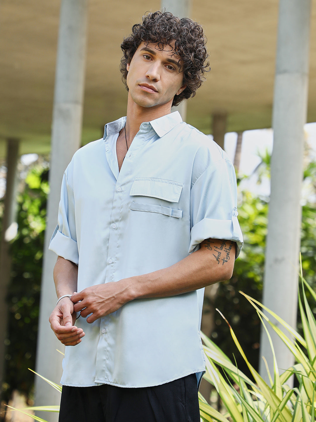 Campus Sutra Satin-Utility Oversized Shirt